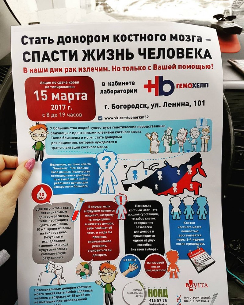 Акция по сдаче крови на типирование 15 марта / Новости Богородска